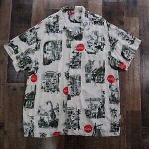 Coca-Cola Mens Large Novelty Button Up Collared Shirt Vacation Scenes